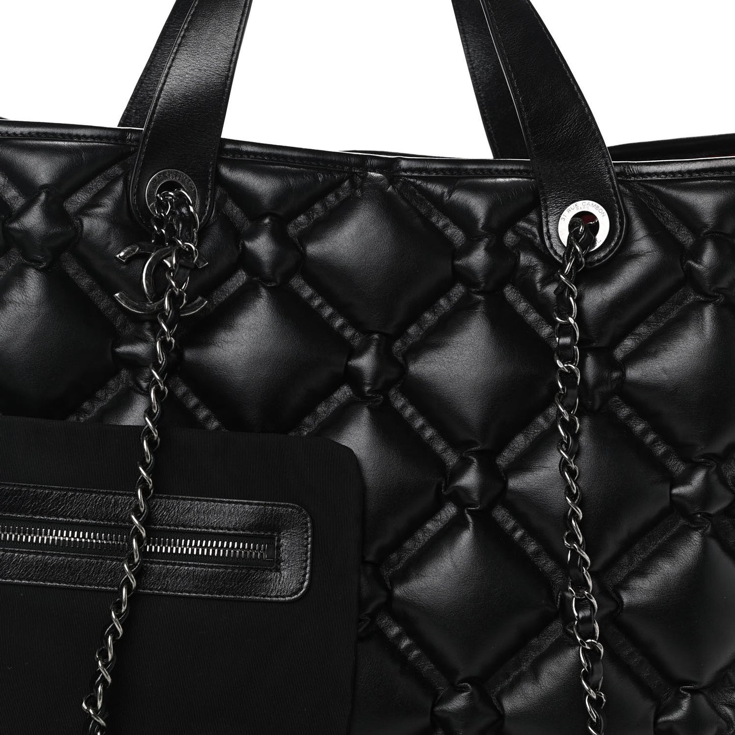 Calfskin Quilted Large Chesterfield Tote Black