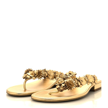 Chanel Laminated Lambskin Camellia Thong Sandals 38 Gold 3 of 8
