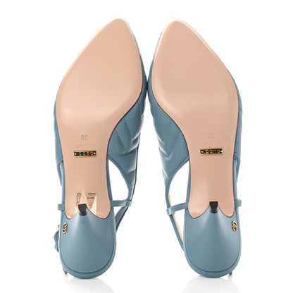 Gucci Nappa Charlotte Chevron Matelasse Double G 75mm Slingback Pumps 36.5 Sweet Blue 5 of 9