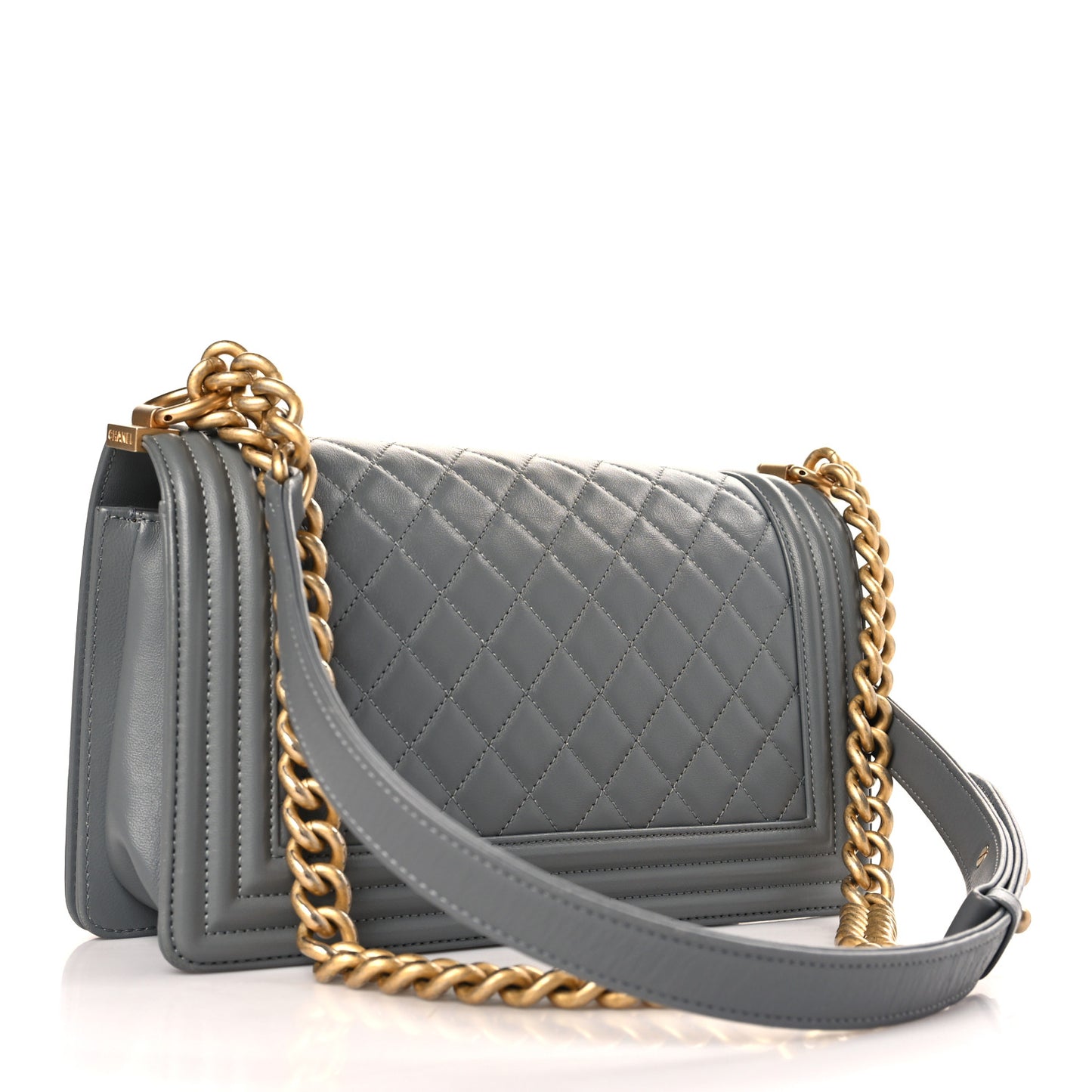 Lambskin Quilted Medium Boy Flap Grey