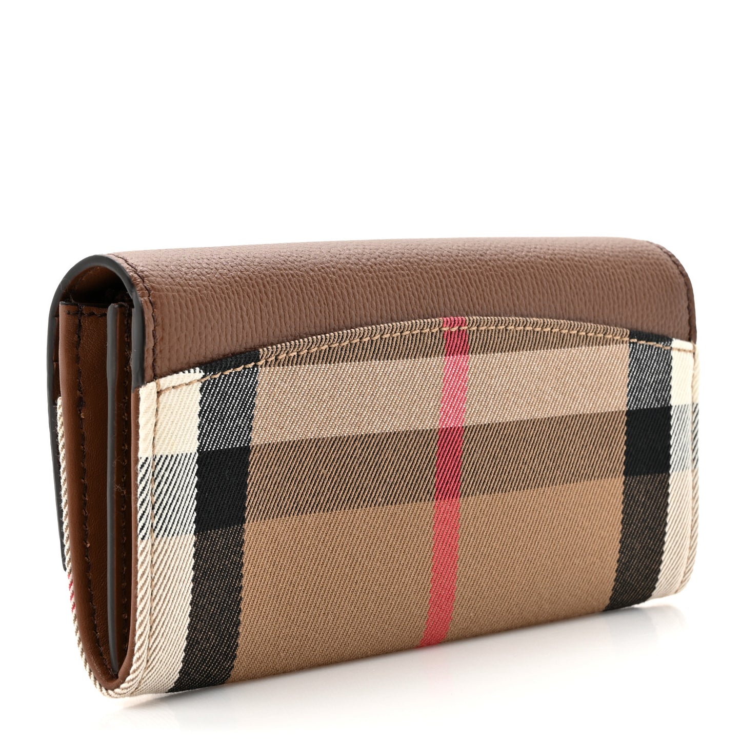 Grainy Calfskin House Check Continental Wallet Tan