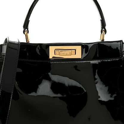 Fendi Patent Glazed Fabric FF 1974 Medium Peekaboo Iconic Defender Satchel Mogano Panna Black 9 of 12