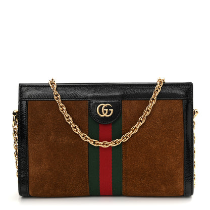 Gucci Suede Patent Web Small Ophidia Chain Shoulder Bag Nocciola Black 1 of 12