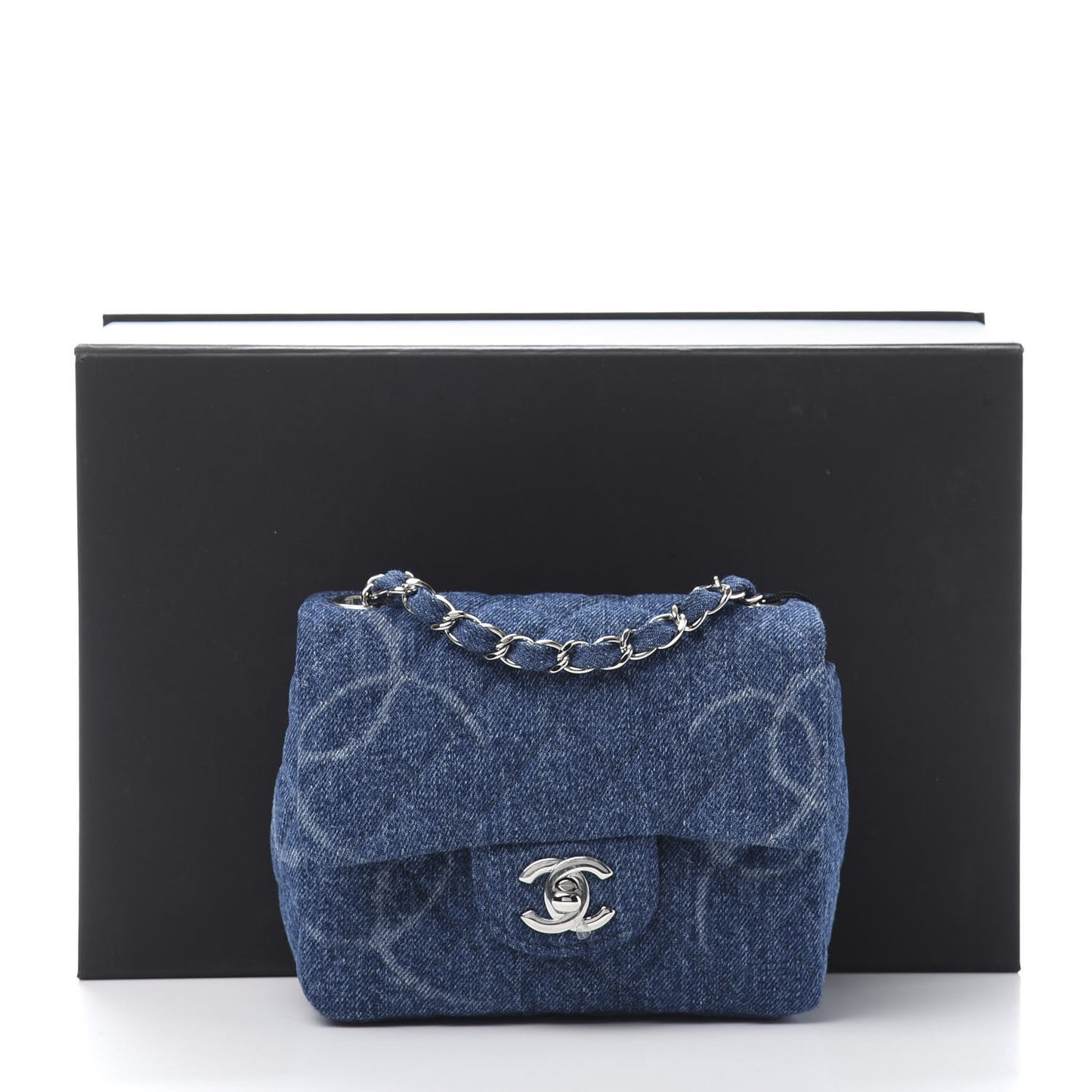 Denim CC Quilted Mini Square Flap Blue