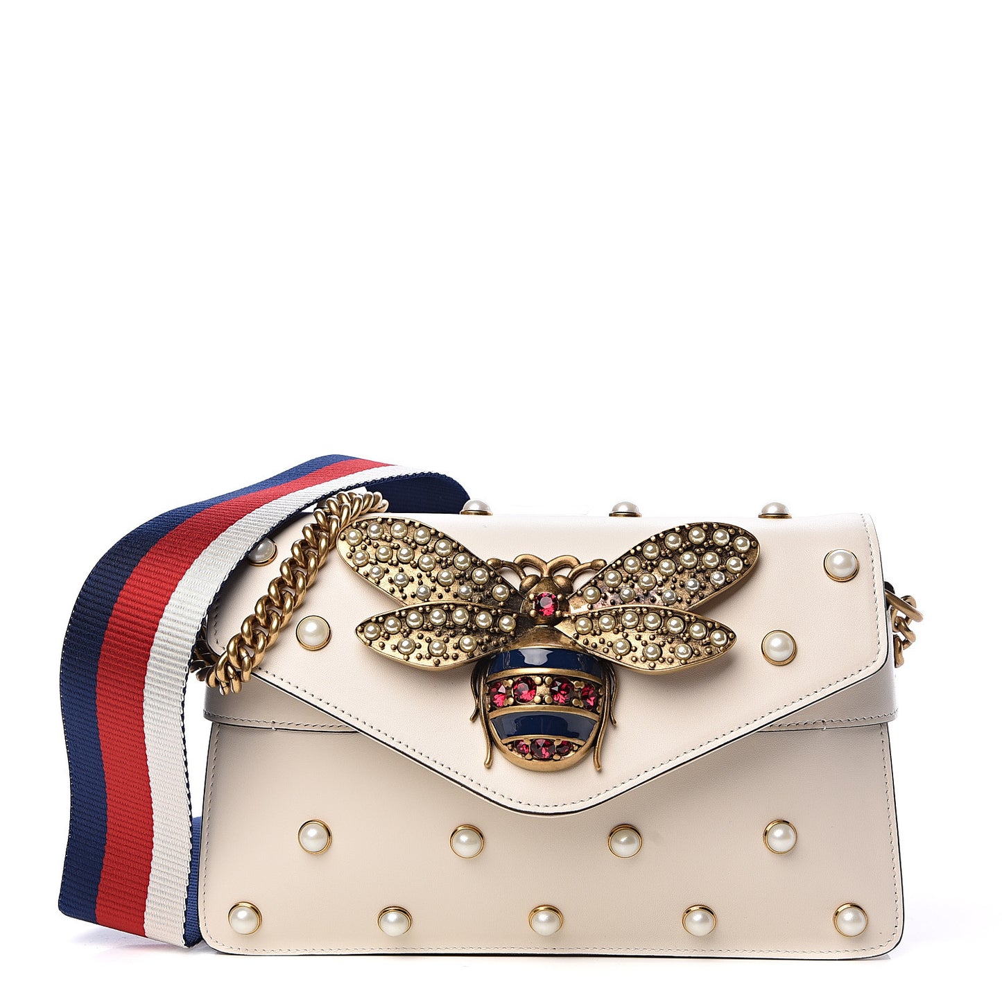 Nappa Pearl Studded Mini Queen Margaret Broadway Shoulder Bag Mystic White