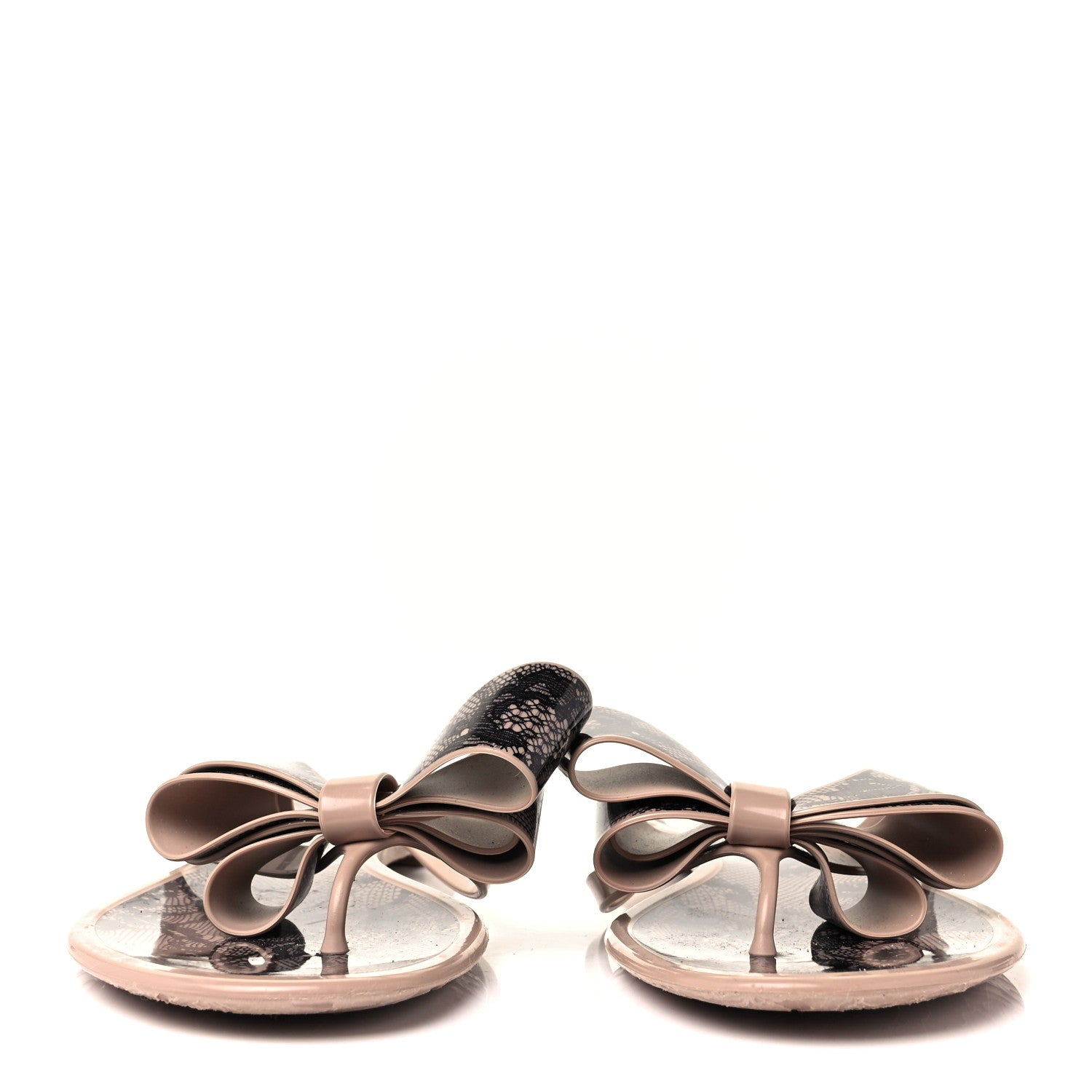 Valentino Garavani PVC Jelly Lace Print Bow Thong Sandals 41 Black Poudre 2 of 7