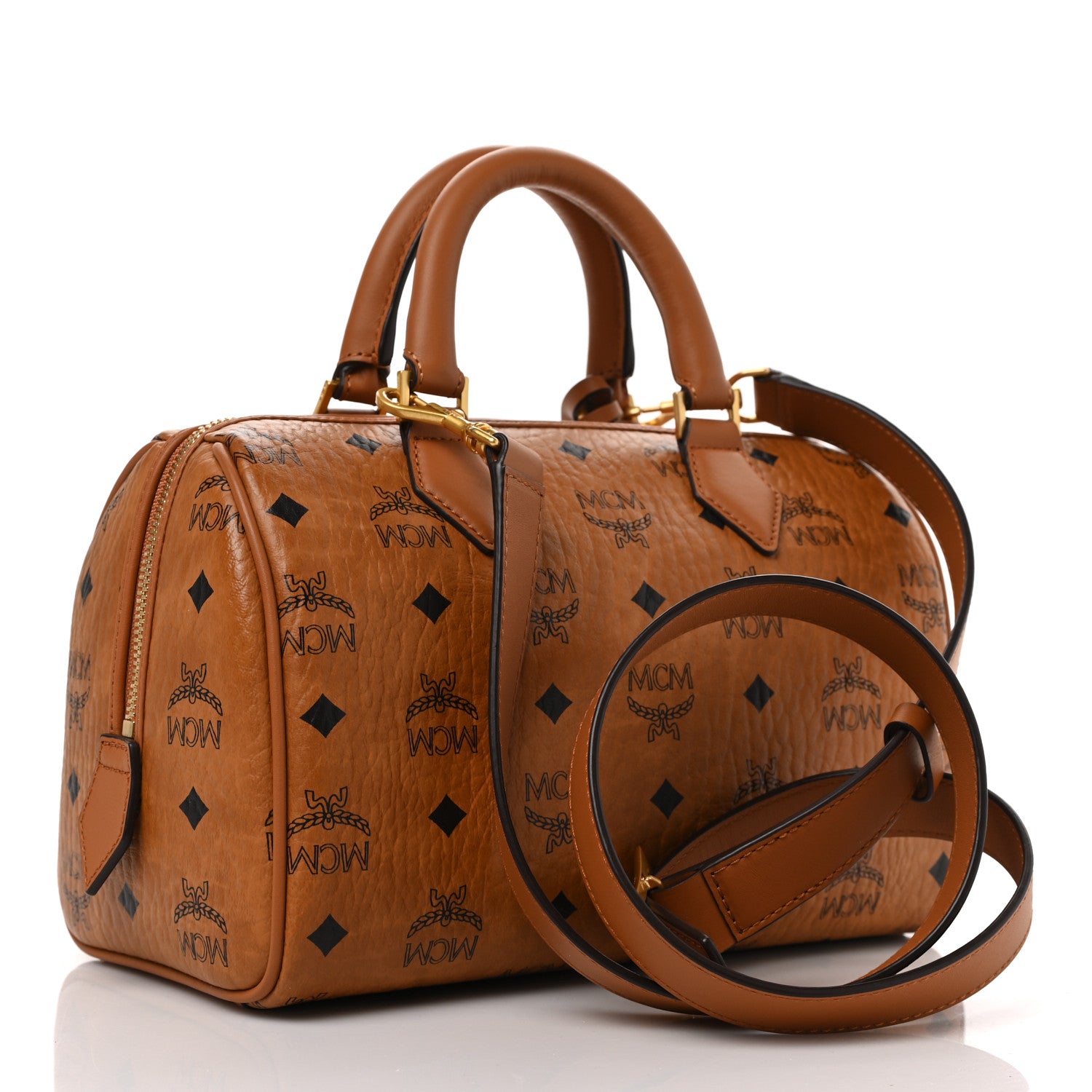 MCM Visetos Small Boston Bag Cognac 3 of 8