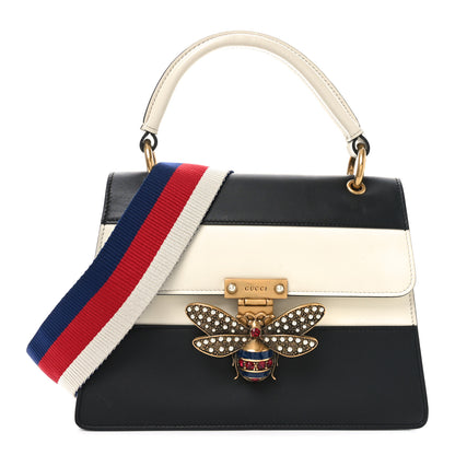 Gucci Calfskin Sylvie Web Small Queen Margaret Top Handle Bag Black White 1 of 10