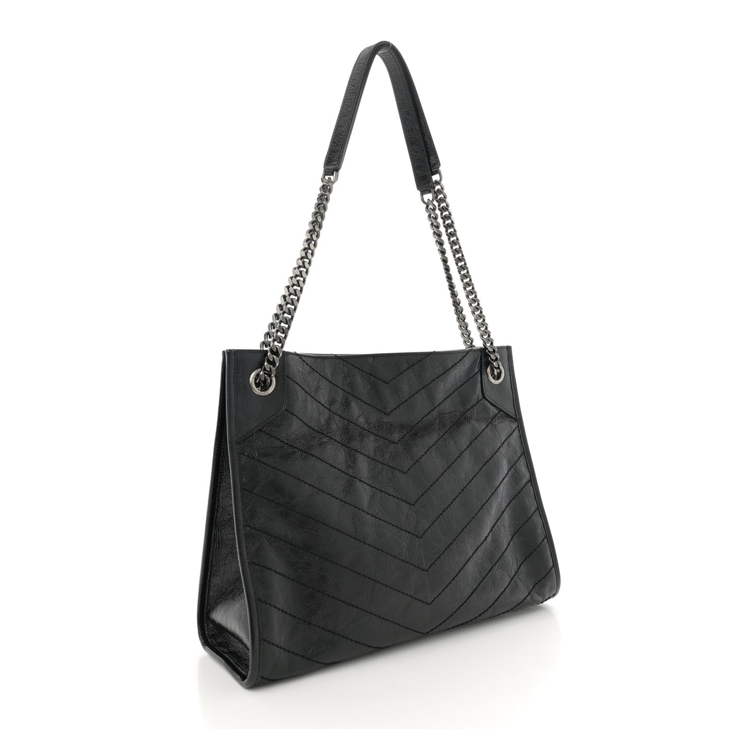 Crinkled Calfskin Matelasse Monogram Medium Niki Shopper Tote Black