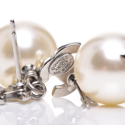 Chanel Crystal Pearl CC Drop Earrings Silver 4 of 4