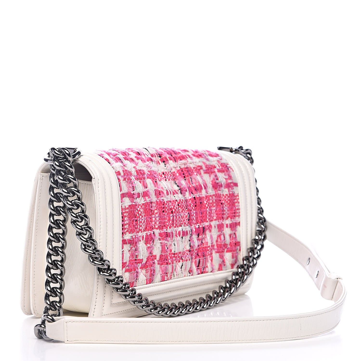 Chanel Patent Tweed Medium Boy Flap White 3 of 16