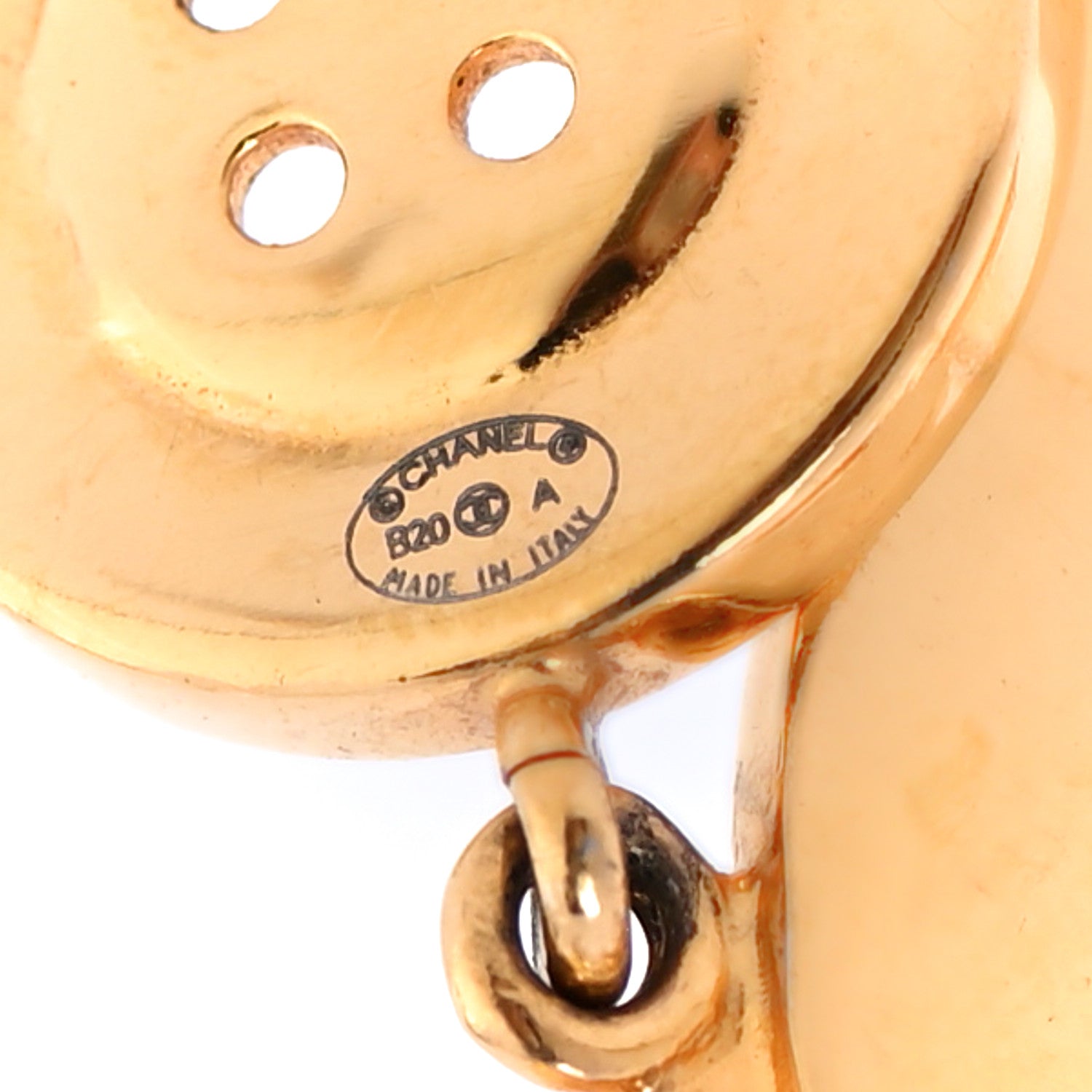Chanel Metal Large Paris Button Earrings Gold 4 of 5