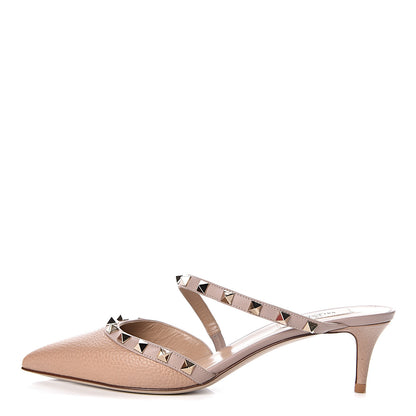 Valentino Garavani Pebbled Calfskin Rockstud Cross Strap 50mm Mules 38.5 Poudre 1 of 9