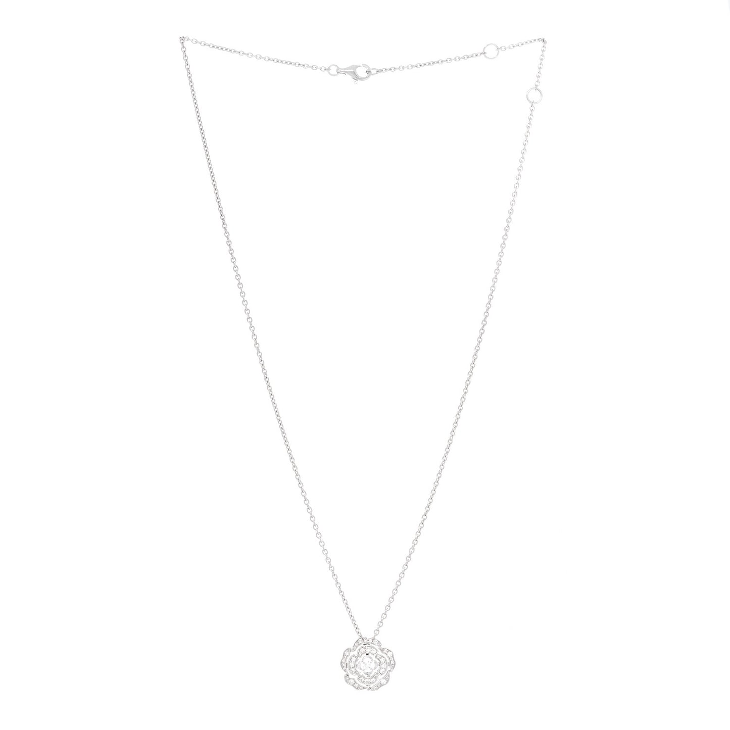 18K White Gold Diamond Bouton de Camelia Pendant Necklace