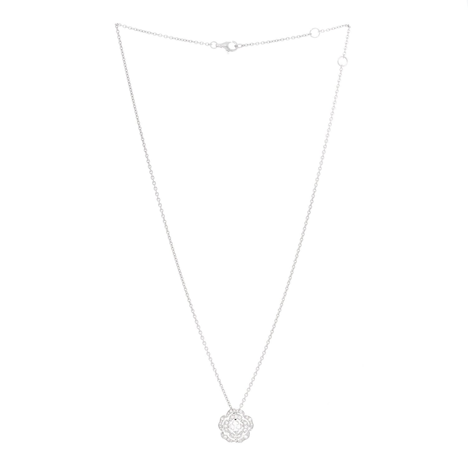 Chanel 18K White Gold Diamond Bouton de Camelia Pendant Necklace 2 of 4