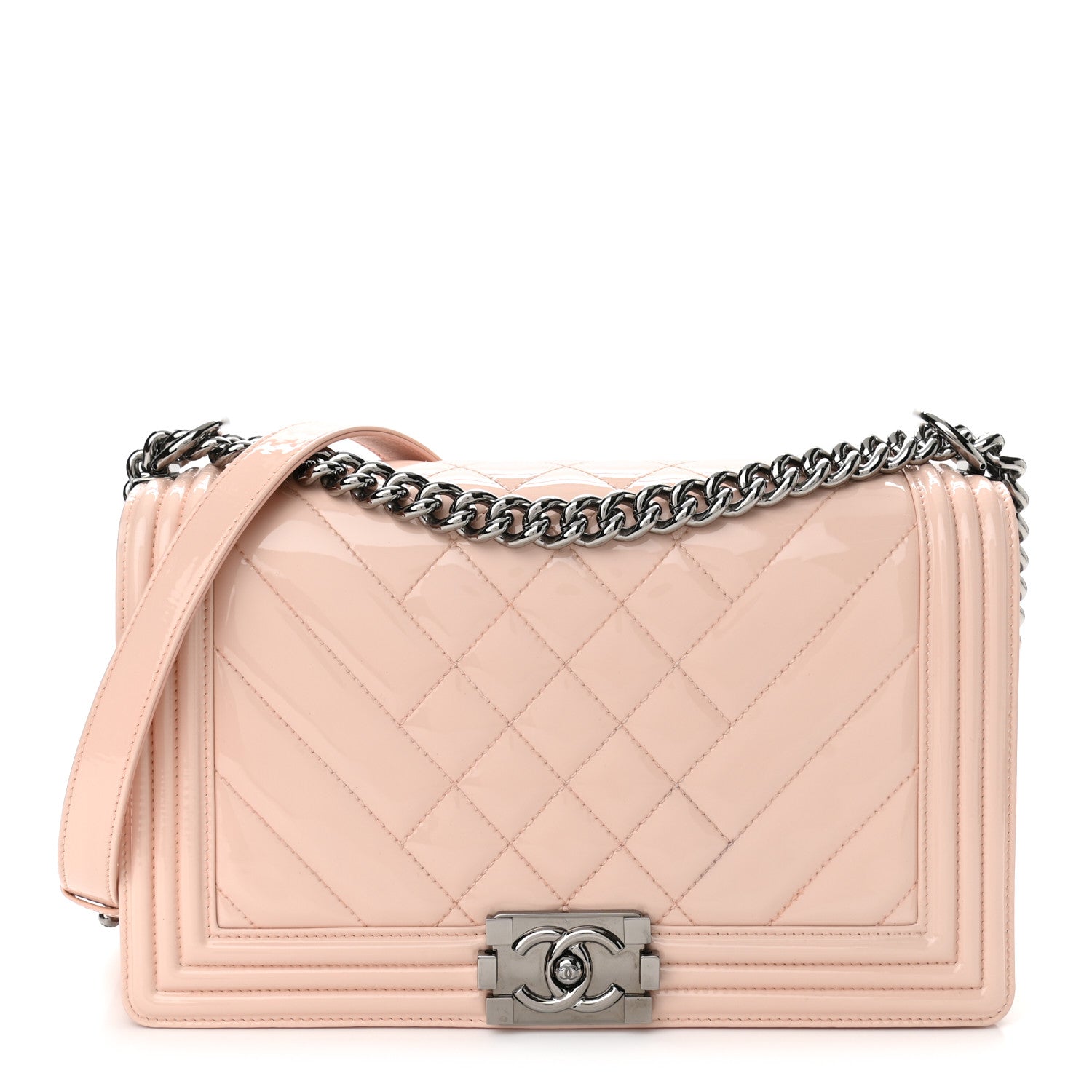 Chanel Patent Chevron New Medium Boy Flap Light Pink 1 of 10