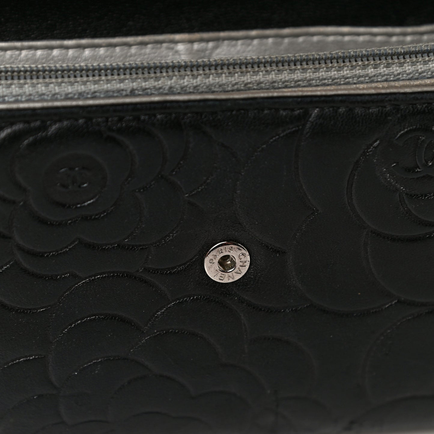 Lambskin Camellia Embossed Wallet on Chain WOC Black