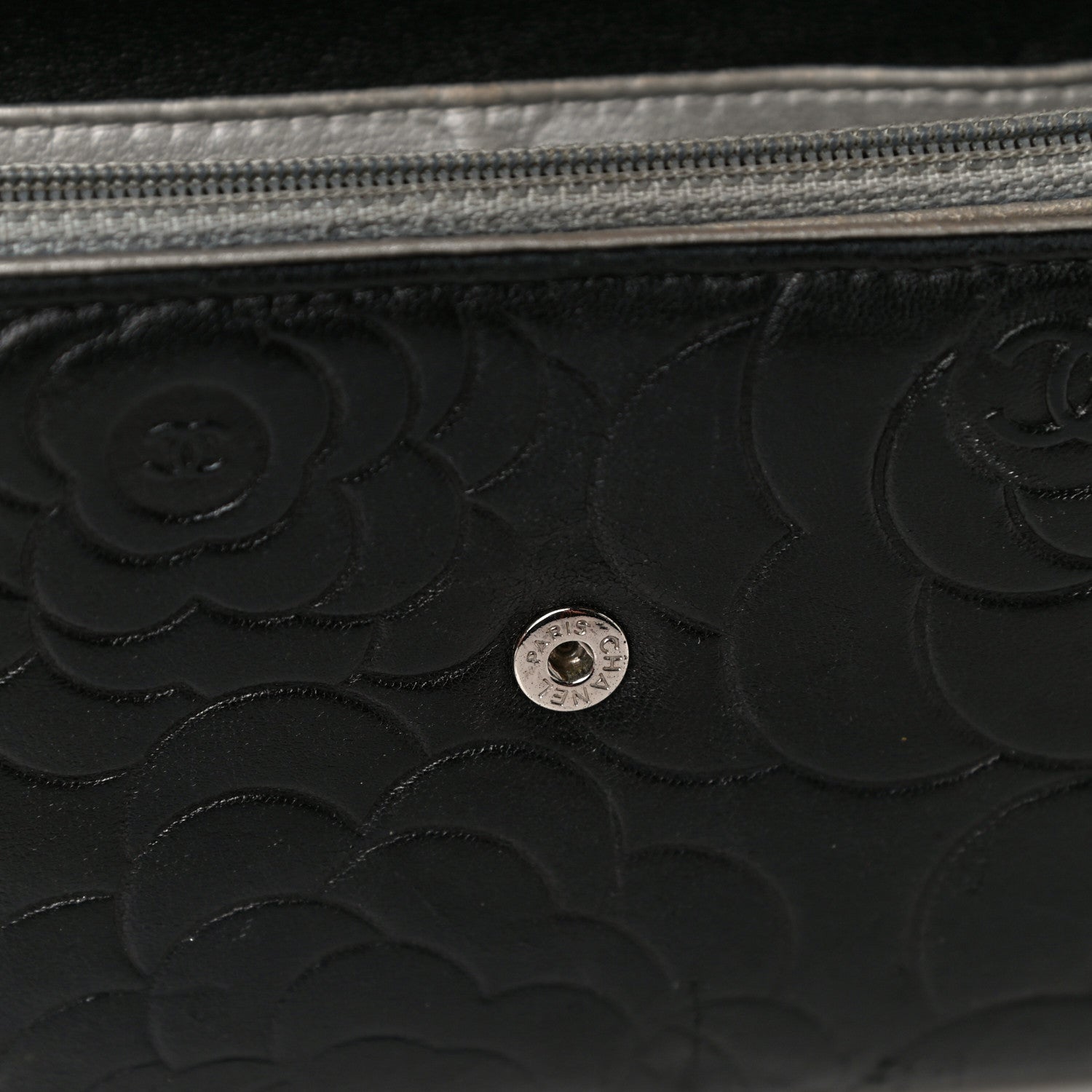 Chanel Lambskin Camellia Embossed Wallet on Chain WOC Black 27 of 29