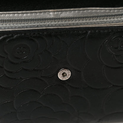 Chanel Lambskin Camellia Embossed Wallet on Chain WOC Black 27 of 29