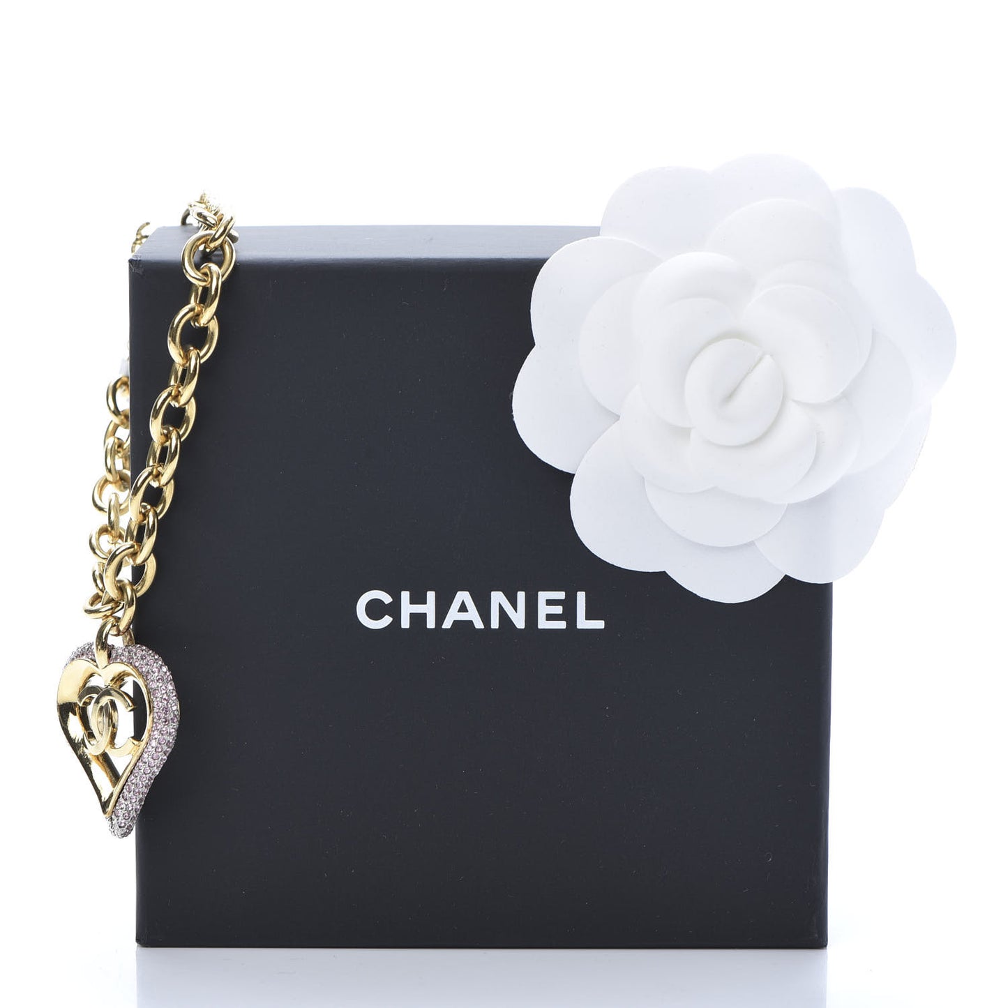 Crystal Chain Heart Bracelet Gold Pink
