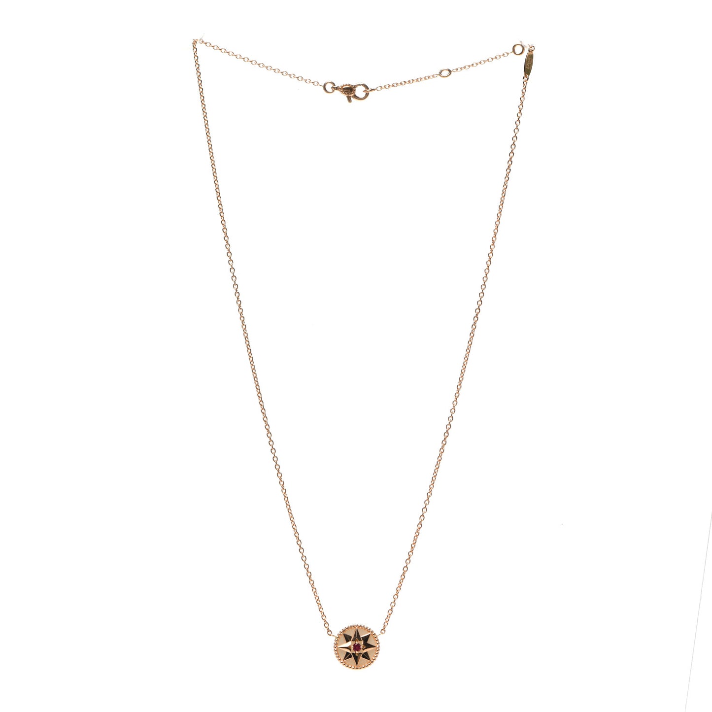 18K Rose Gold Ruby Mother of Pearl Rose Des Vents Necklace