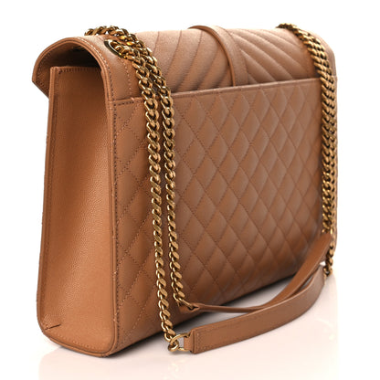 Saint Laurent Grain De Poudre Textured Mixed Matelasse Triquilt Large Monogram Satchel Naturel 3 of 9