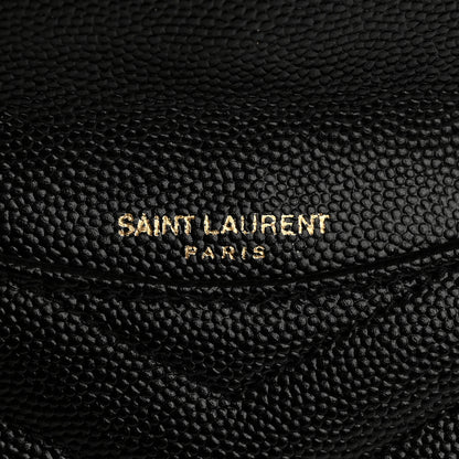 Saint Laurent Grain De Poudre Matelasse Chevron Monogram Compact Wallet Black 6 of 7