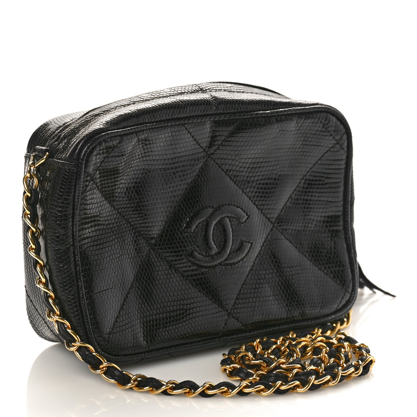 Lizard Diamond Quilted Small Tassel Camera Case Black