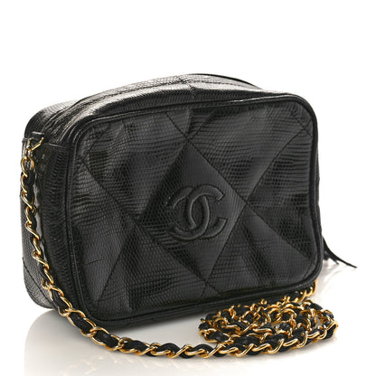 Chanel Lizard Diamond Quilted Small Tassel Camera Case Black 2 of 10