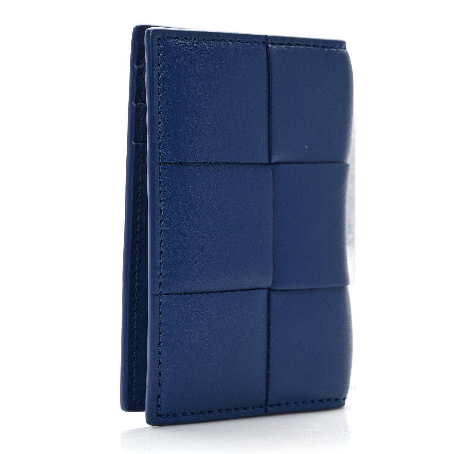 Nappa Intreccio Cassette Flap Card Case Blue