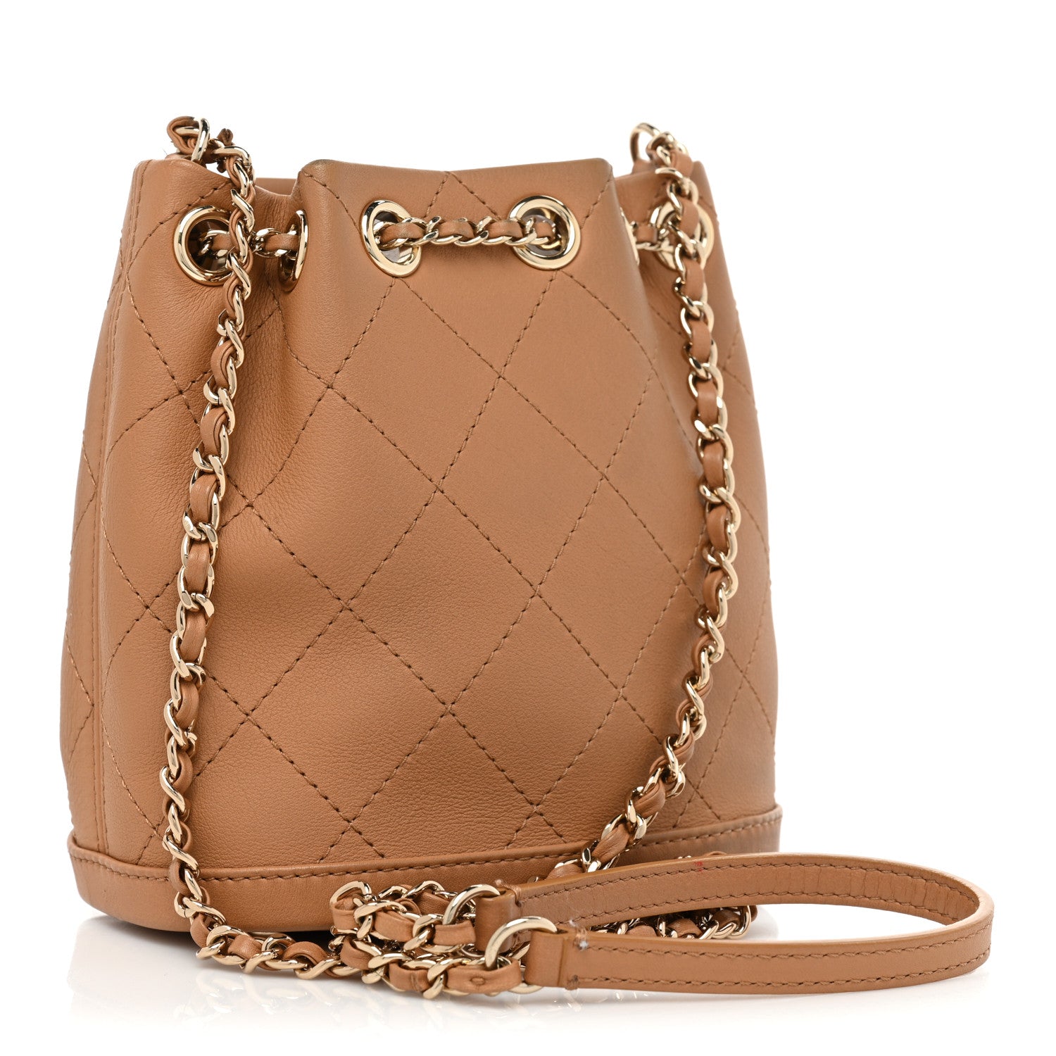 Chanel Calfskin Stitched Chain Bucket Bag Camel 3 of 18