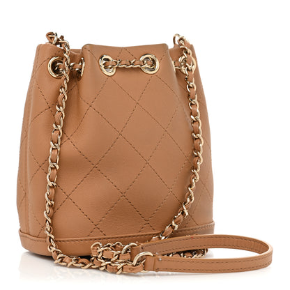 Chanel Calfskin Stitched Chain Bucket Bag Camel 3 of 18