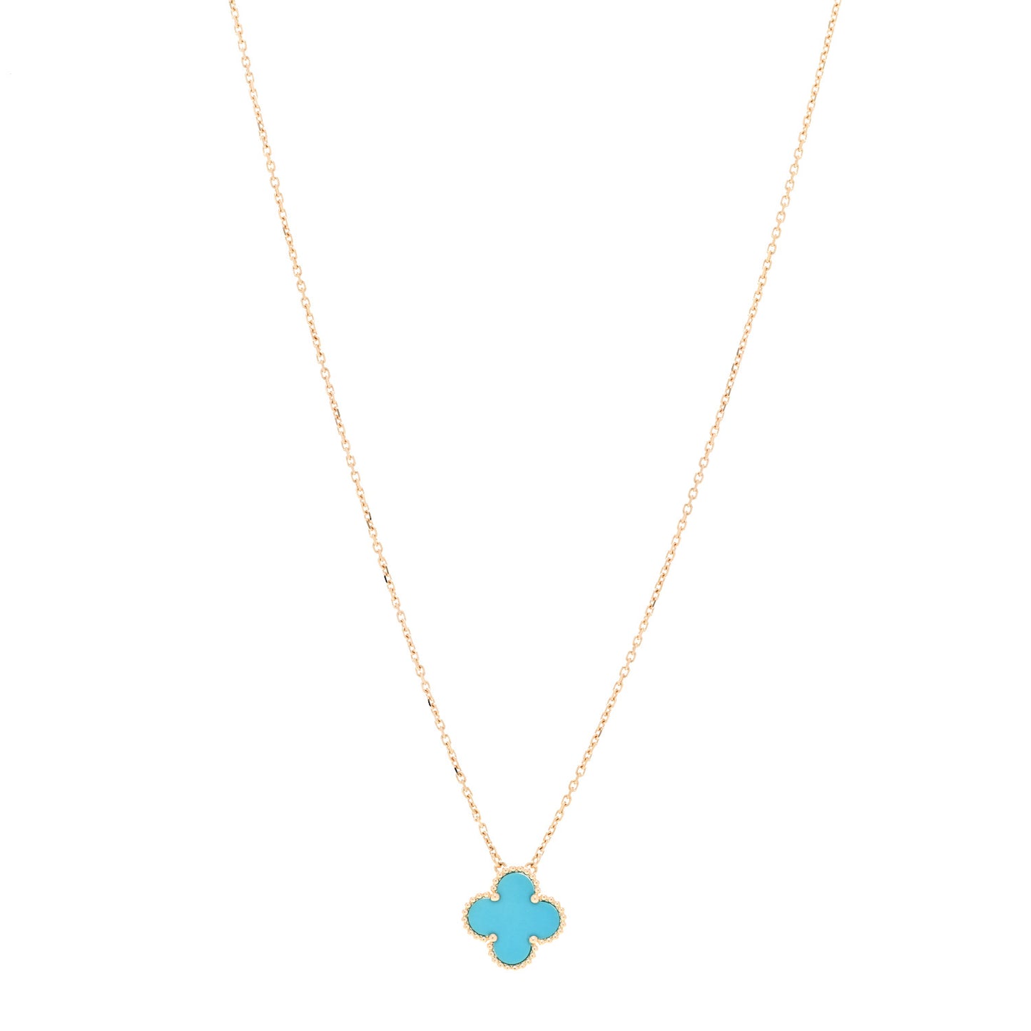 18K Yellow Gold Turquoise Vintage Alhambra Pendant Necklace