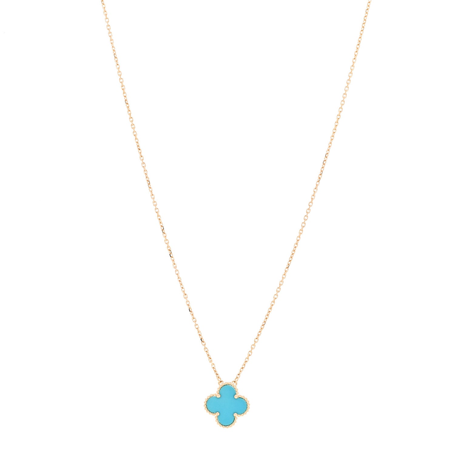 Van Cleef & Arpels 18K Yellow Gold Turquoise Vintage Alhambra Pendant Necklace 1 of 5