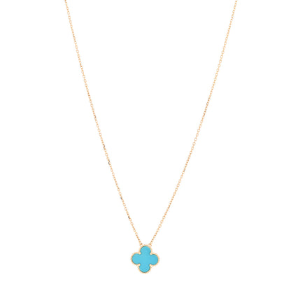 Van Cleef & Arpels 18K Yellow Gold Turquoise Vintage Alhambra Pendant Necklace 1 of 5