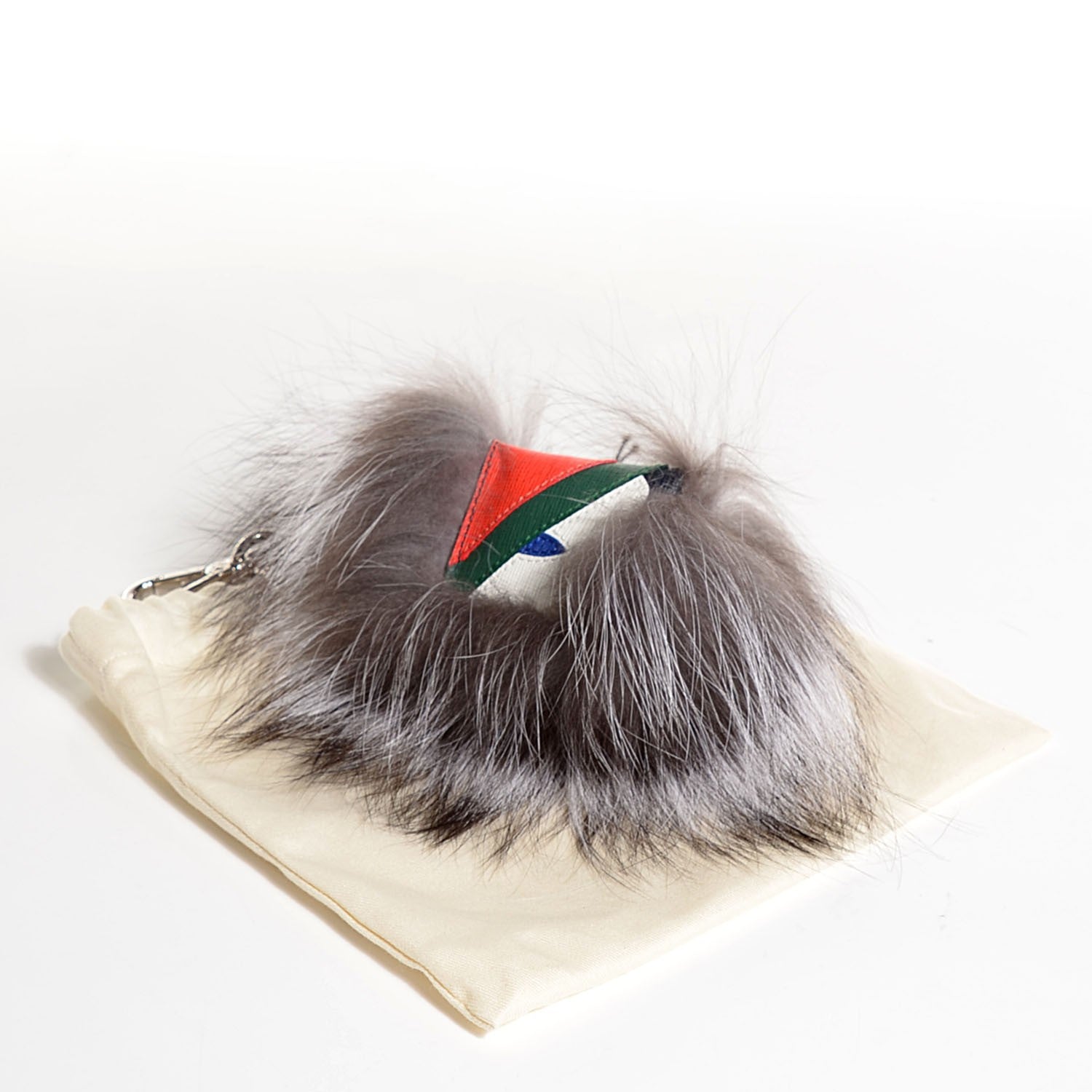 Fendi Silver Fox Fur Vitello Elite Monster Bag Bug Cube Charm Multicolor 3 of 8