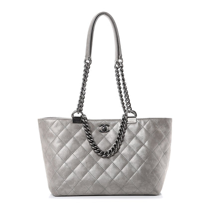 Chanel Metallic Calfskin Quilted Small Shopping In Chains Tote Silver 1 of 9