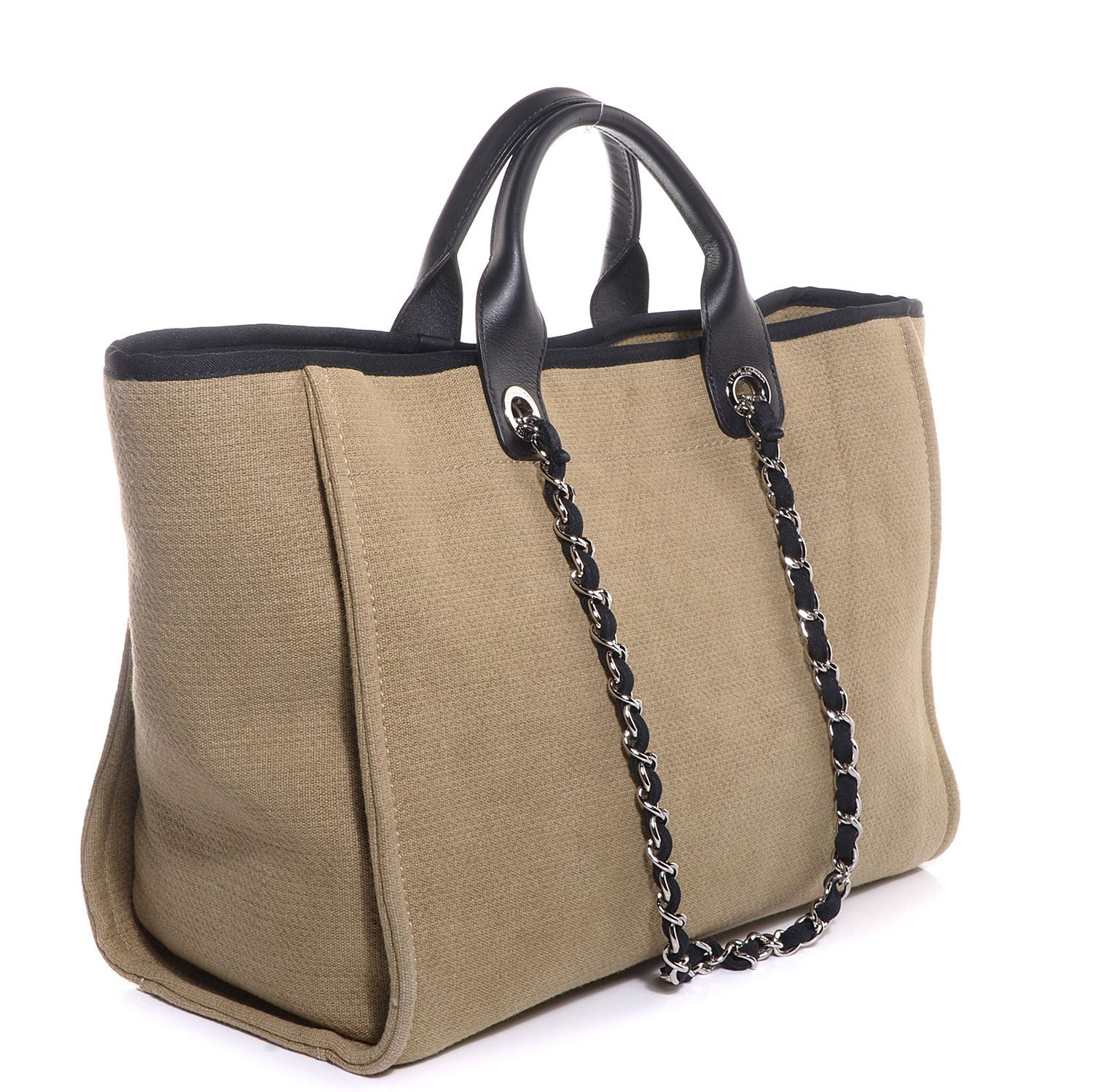 Chanel Canvas Deauville Large Tote Beige Black 3 of 7