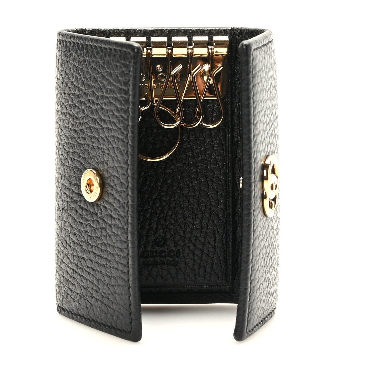 Pebbled Calfskin GG Marmont 6 Key Holder Black