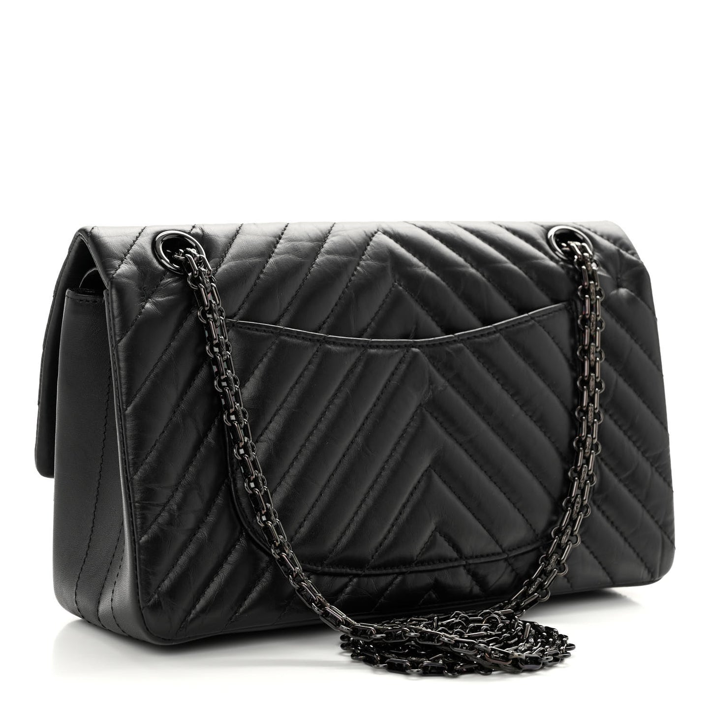 Aged Calfskin Chevron Quilted 2.55 Reissue 225 Flap So Black