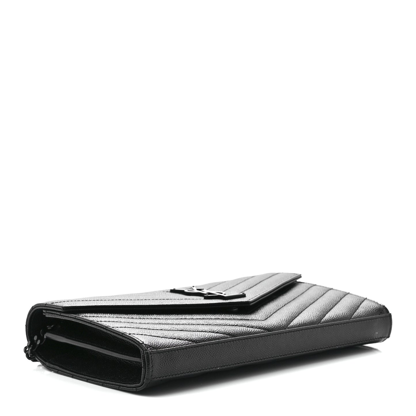 Grain De Poudre Matelasse Chevron Monogram Monochrome Chain Wallet Black