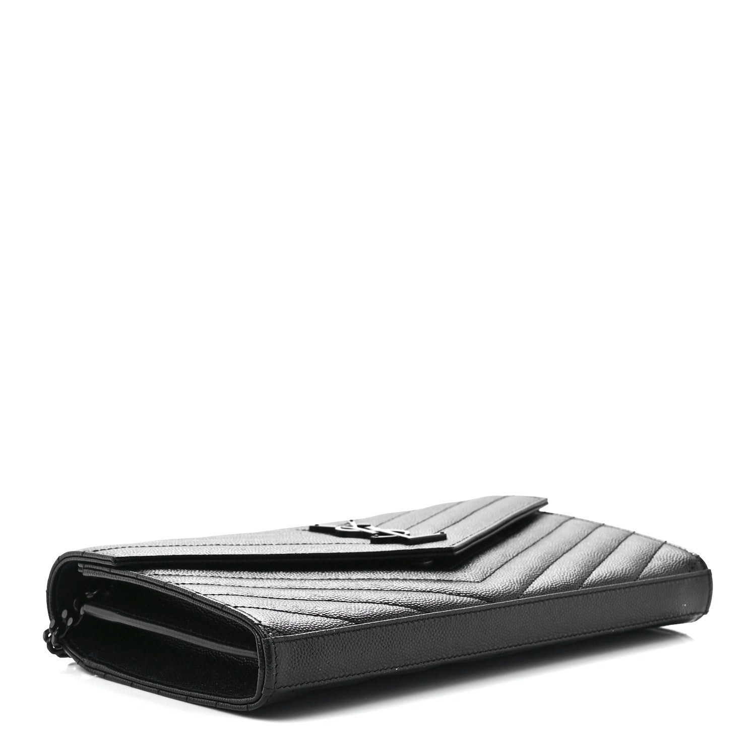 Saint Laurent Grain De Poudre Matelasse Chevron Monogram Monochrome Chain Wallet Black 4 of 11