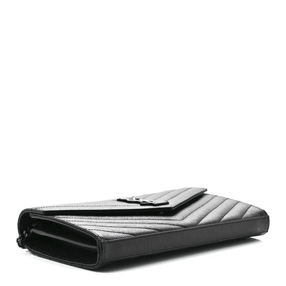 Saint Laurent Grain De Poudre Matelasse Chevron Monogram Monochrome Chain Wallet Black 4 of 11