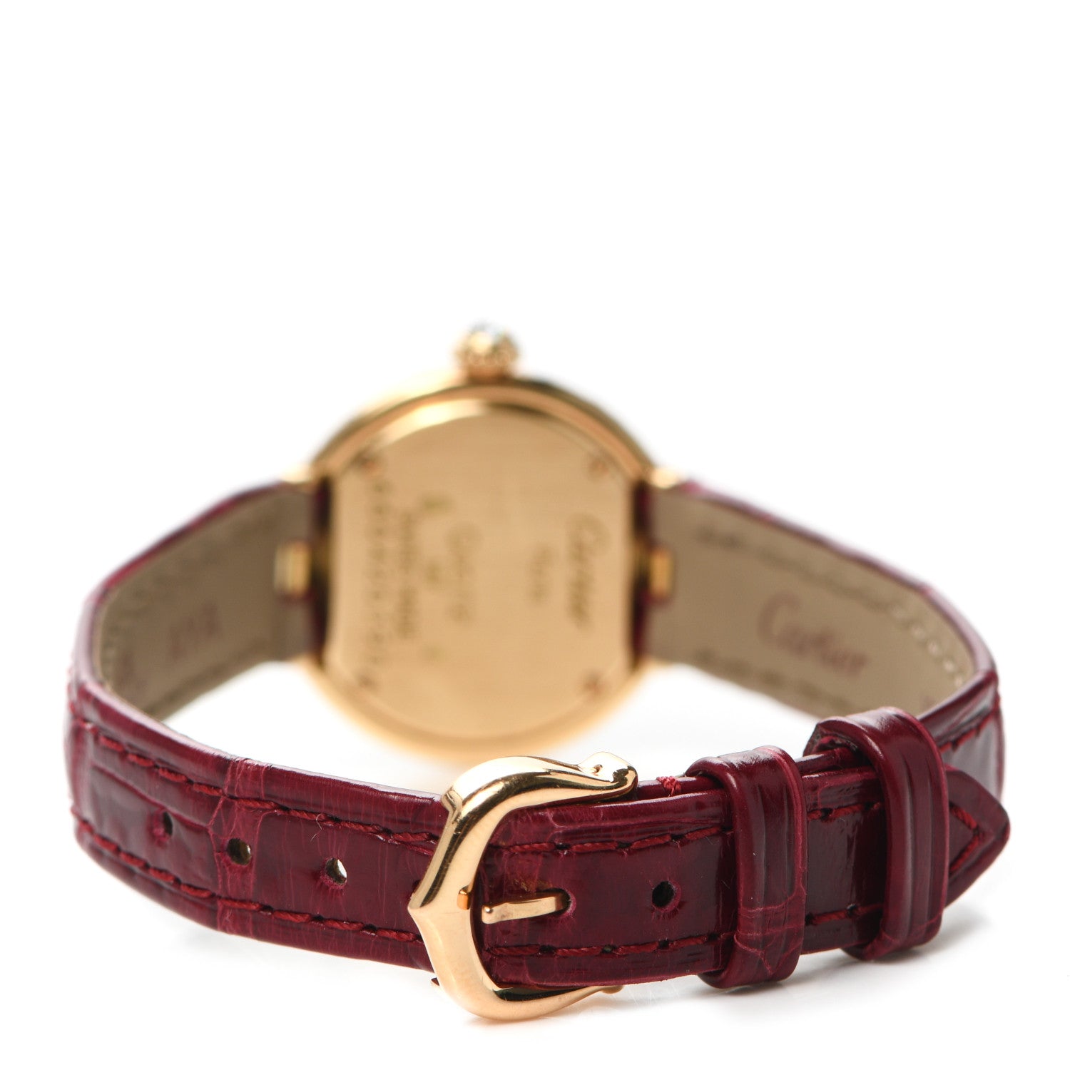 Cartier 18K Yellow Gold Alligator Diamond Pave 24mm Quartz Watch Burgundy 3 of 4