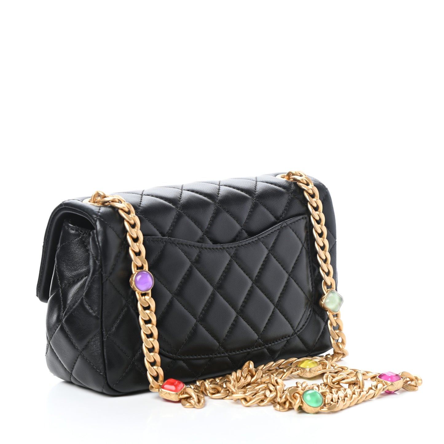 Lambskin Resin Quilted Mini Rectangular Pearl Samba Flap Black