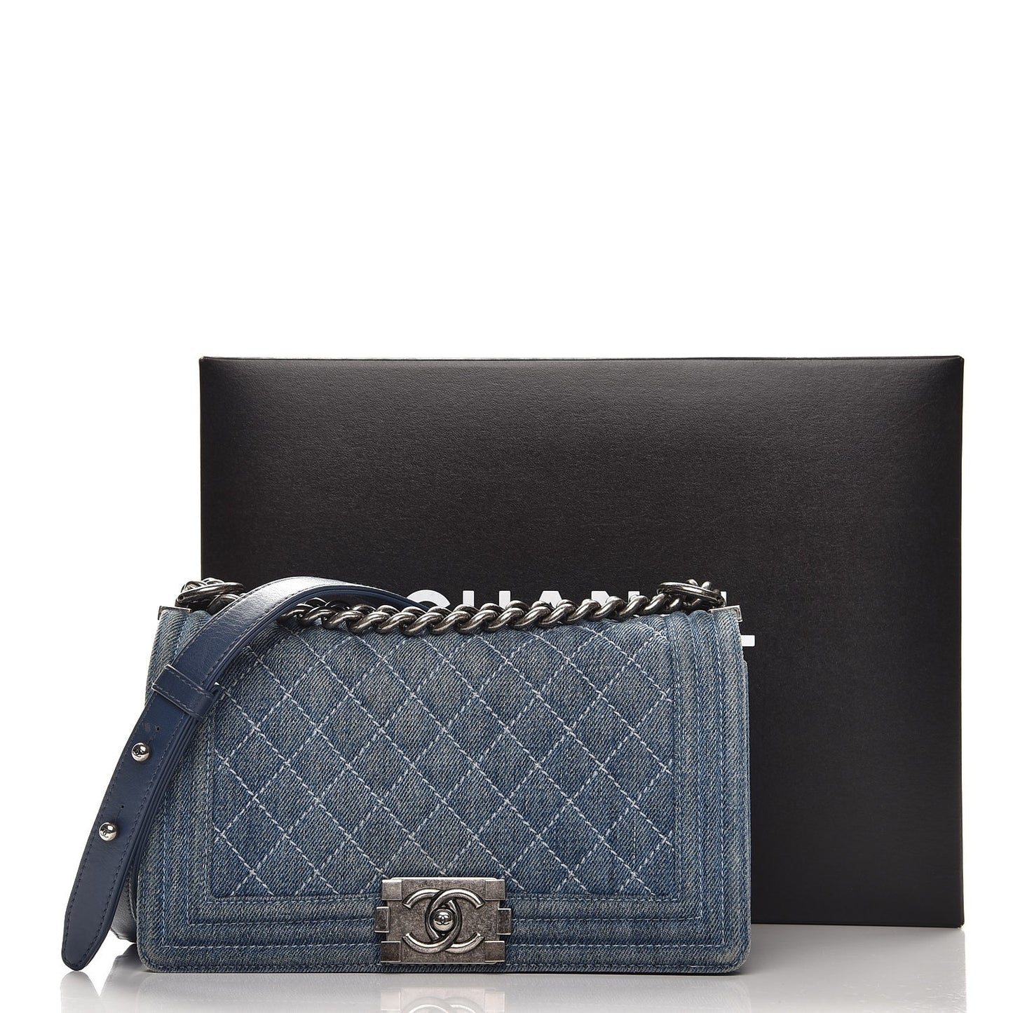 Denim Quilted Medium Boy Flap Blue