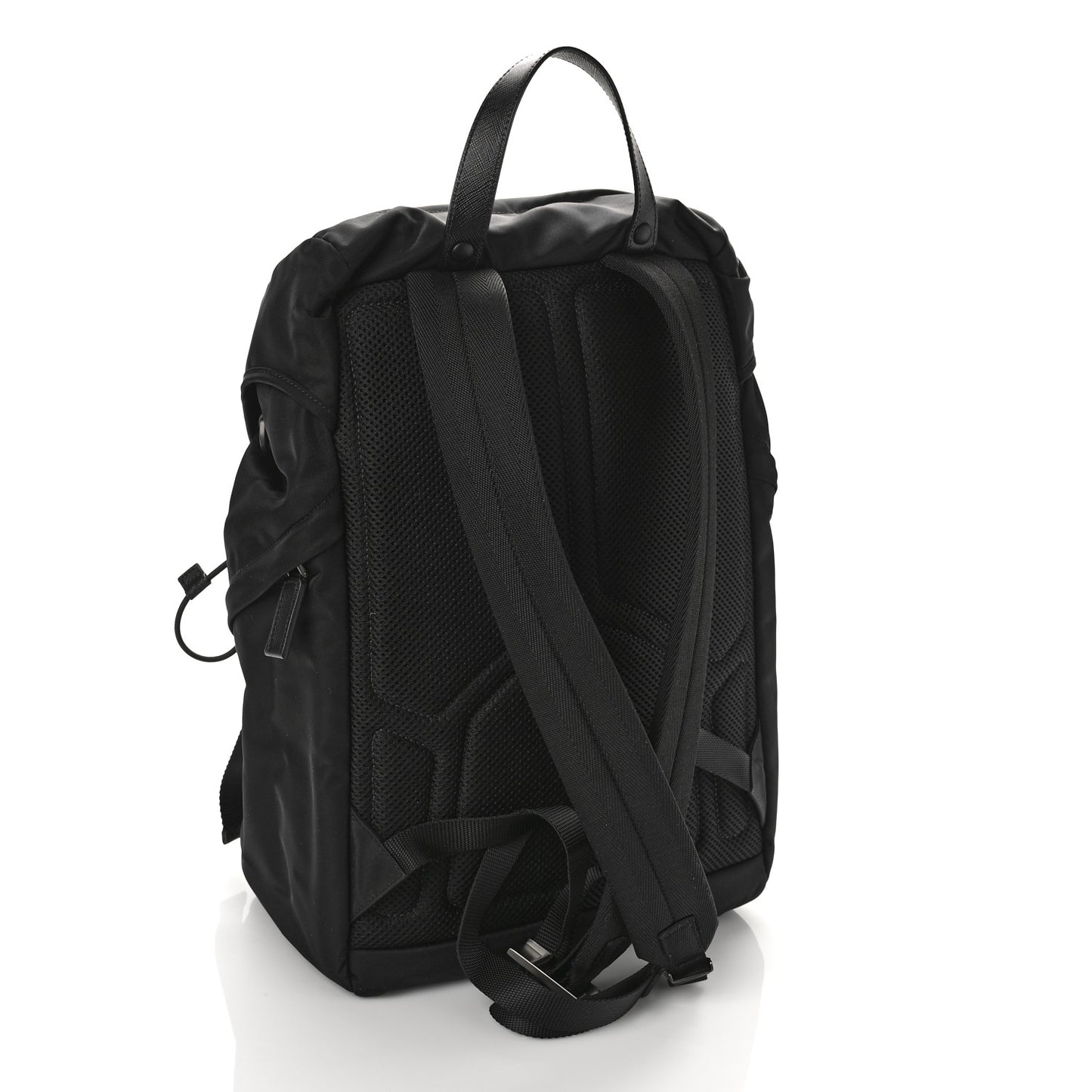 Re-Nylon Saffiano Logo Double Buckle Backpack Black
