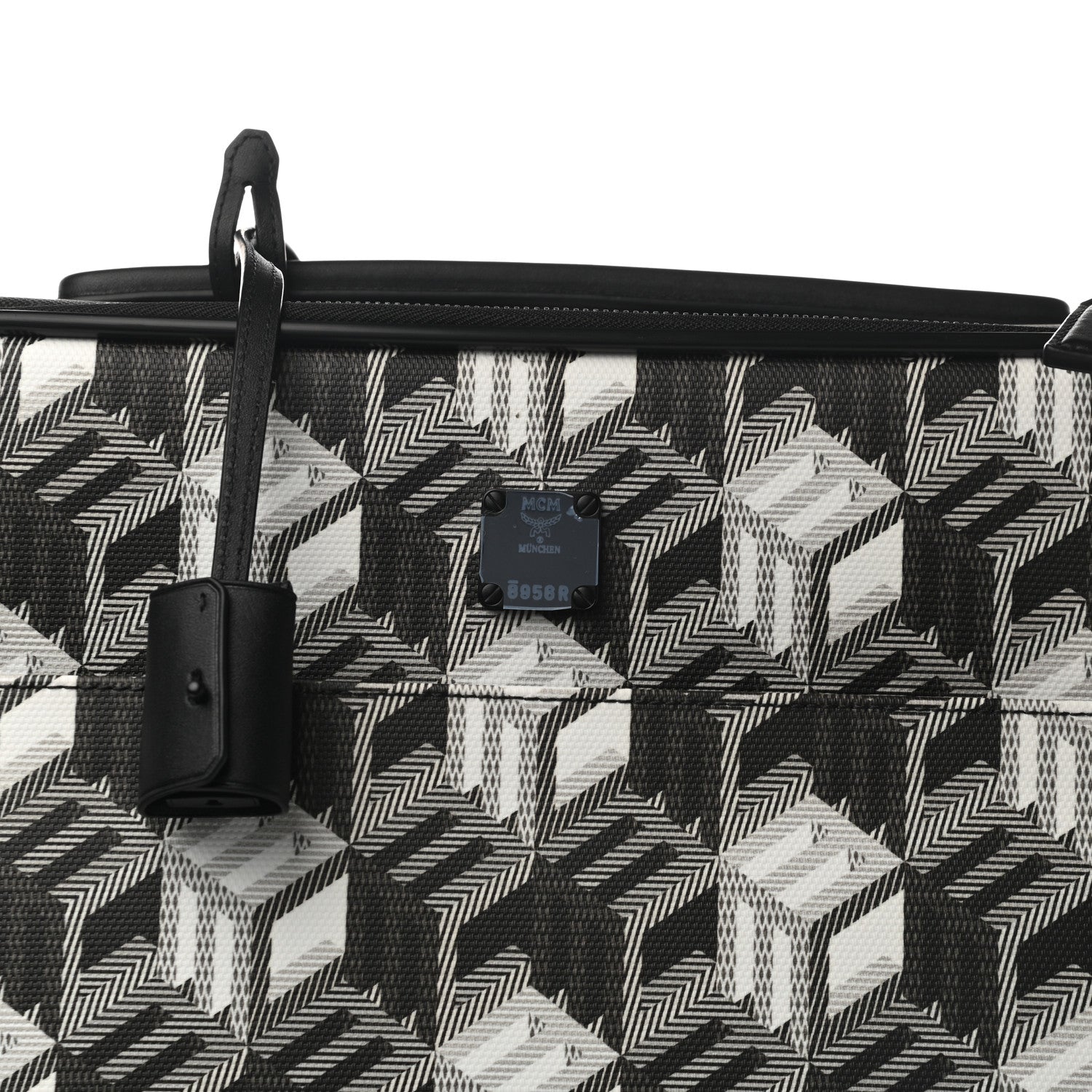 MCM Canvas Monogram Small Cabin Traveler Trolley Suitcase Black White 6 of 9