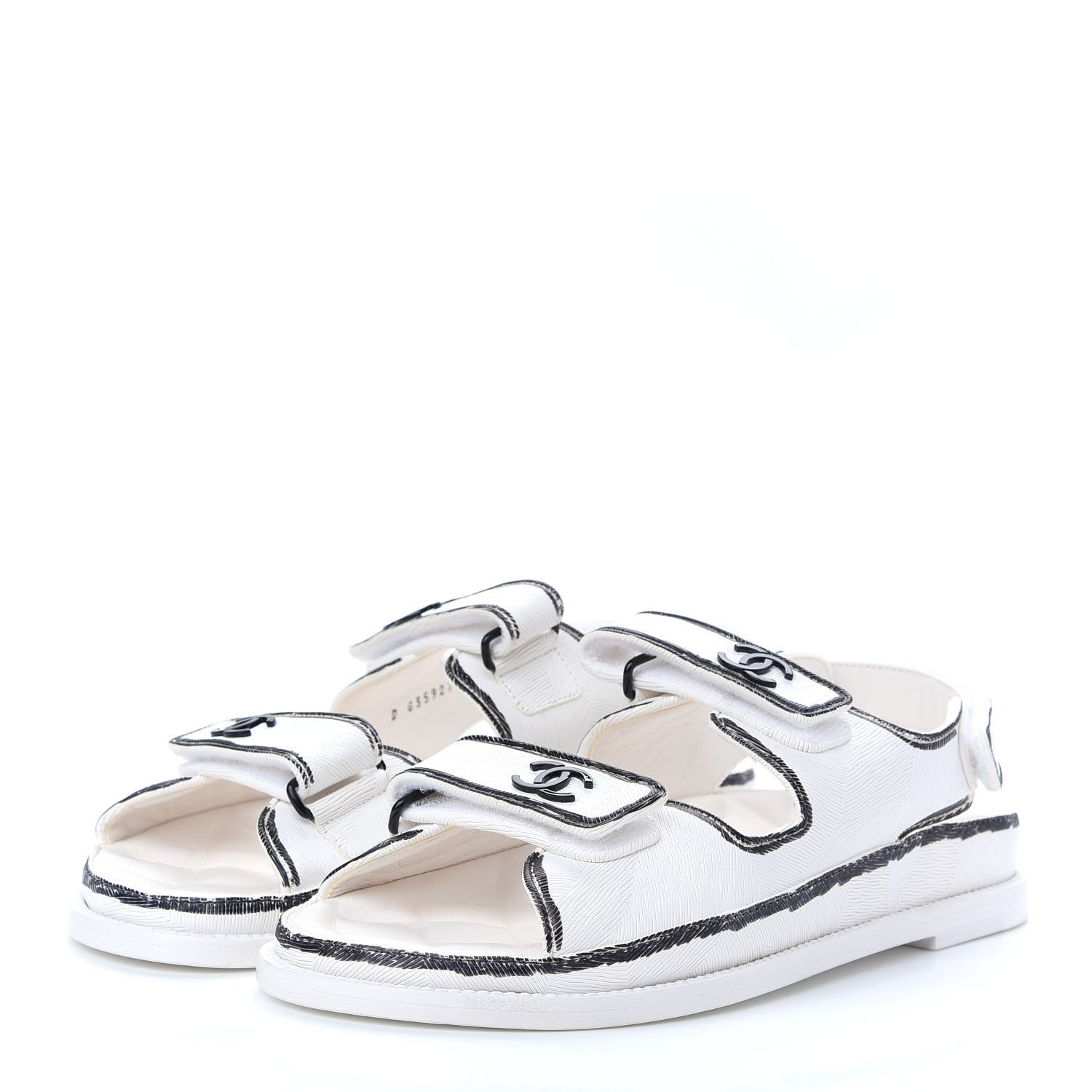 Chanel Printed Calfskin Velcro Dad Sandals 40 White Black 3 of 8