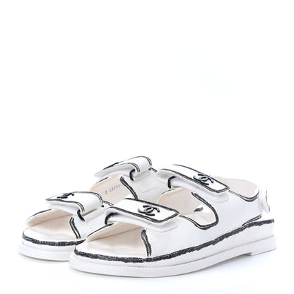 Chanel Printed Calfskin Velcro Dad Sandals 40 White Black 3 of 8